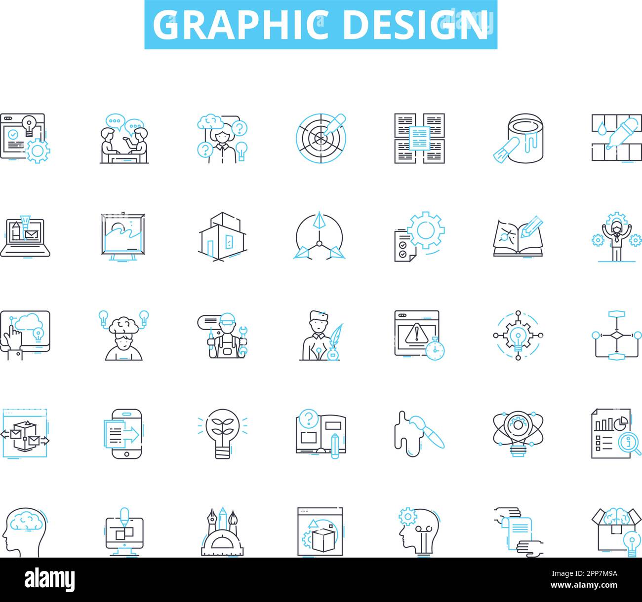 Graphic design linear icons set. Typography, Color, Layout, Proportion ...