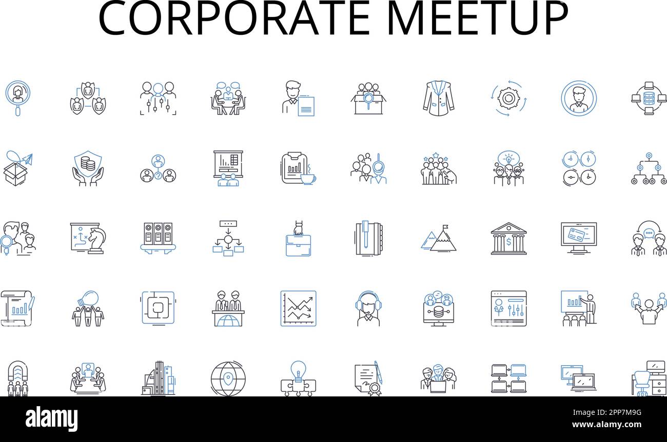Corporate meetup line icons collection. Suffragettes, Feminism, Equality, Empowerment, Activism, Leadership, Justice vector and linear illustration Stock Vector