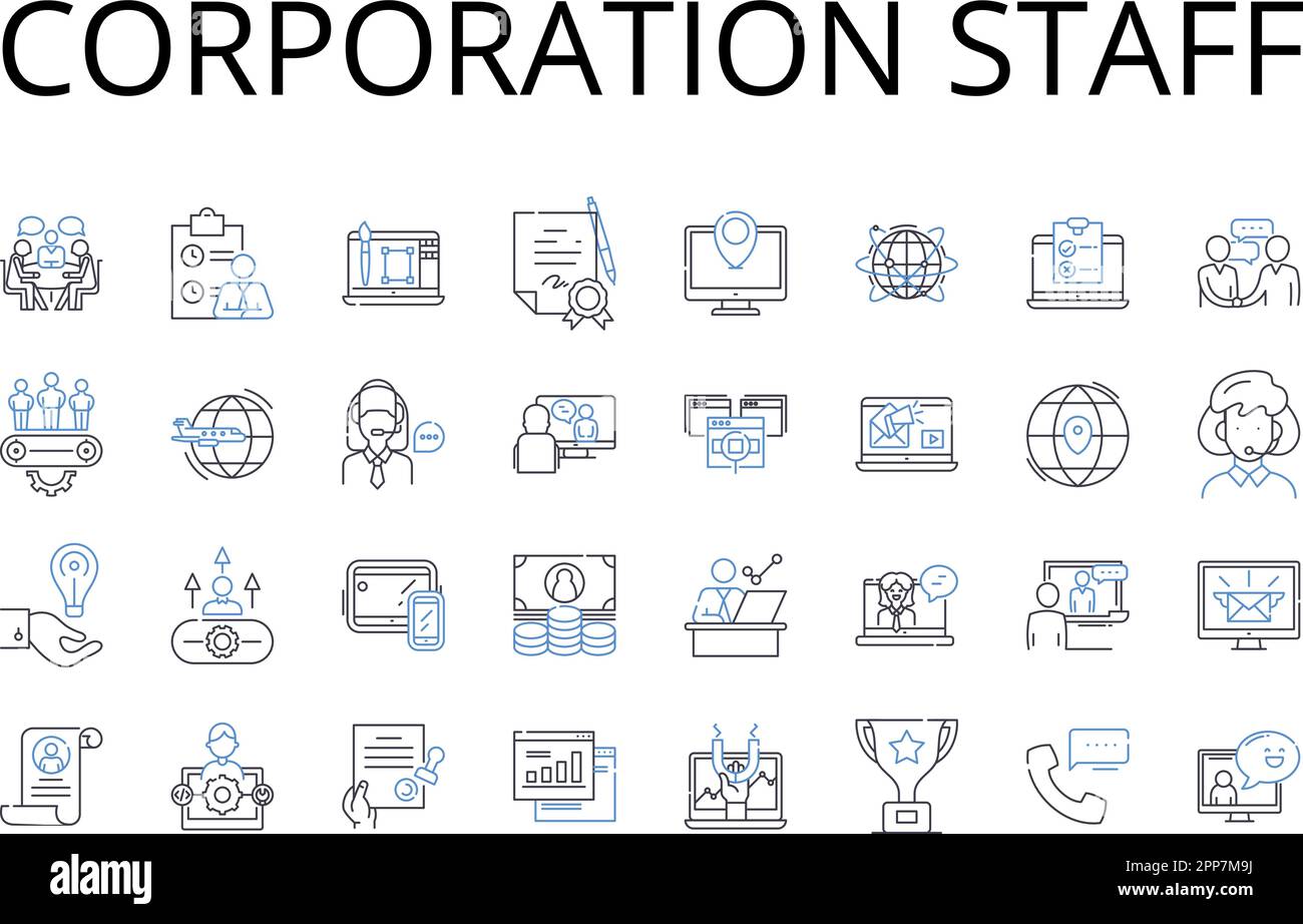 Corporation staff line icons collection. Business workers, Firm personnel, Company employees, Enterprise team, Organization staff, Commercial Stock Vector