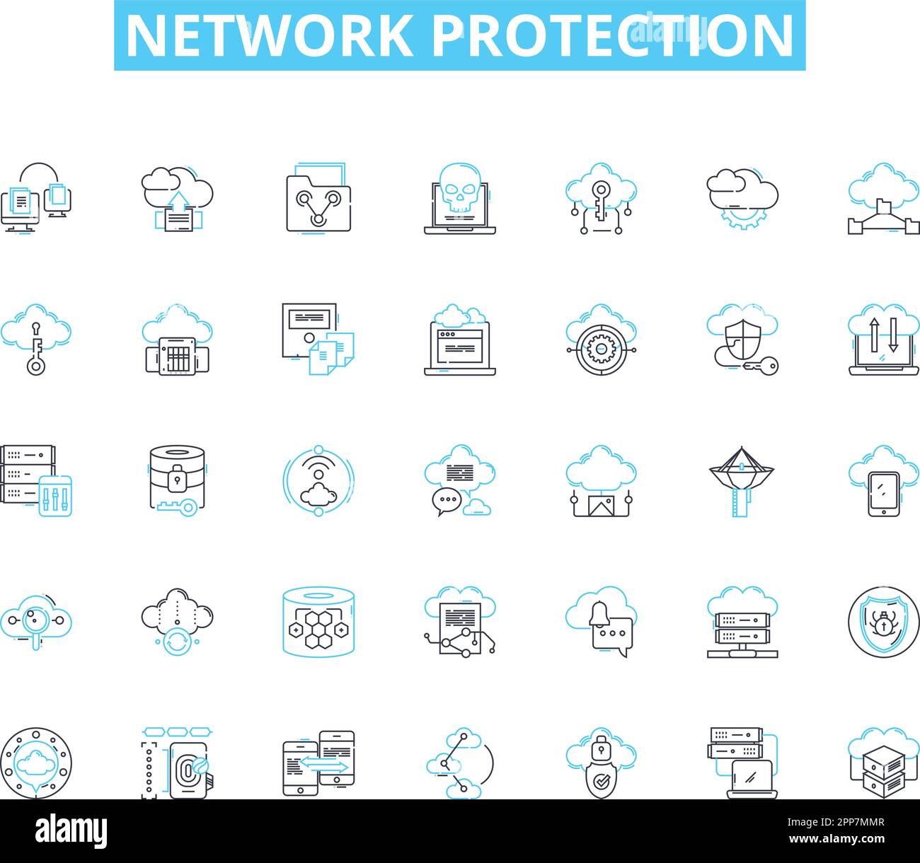 Network protection linear icons set. Firewall, Encryption, Antivirus 