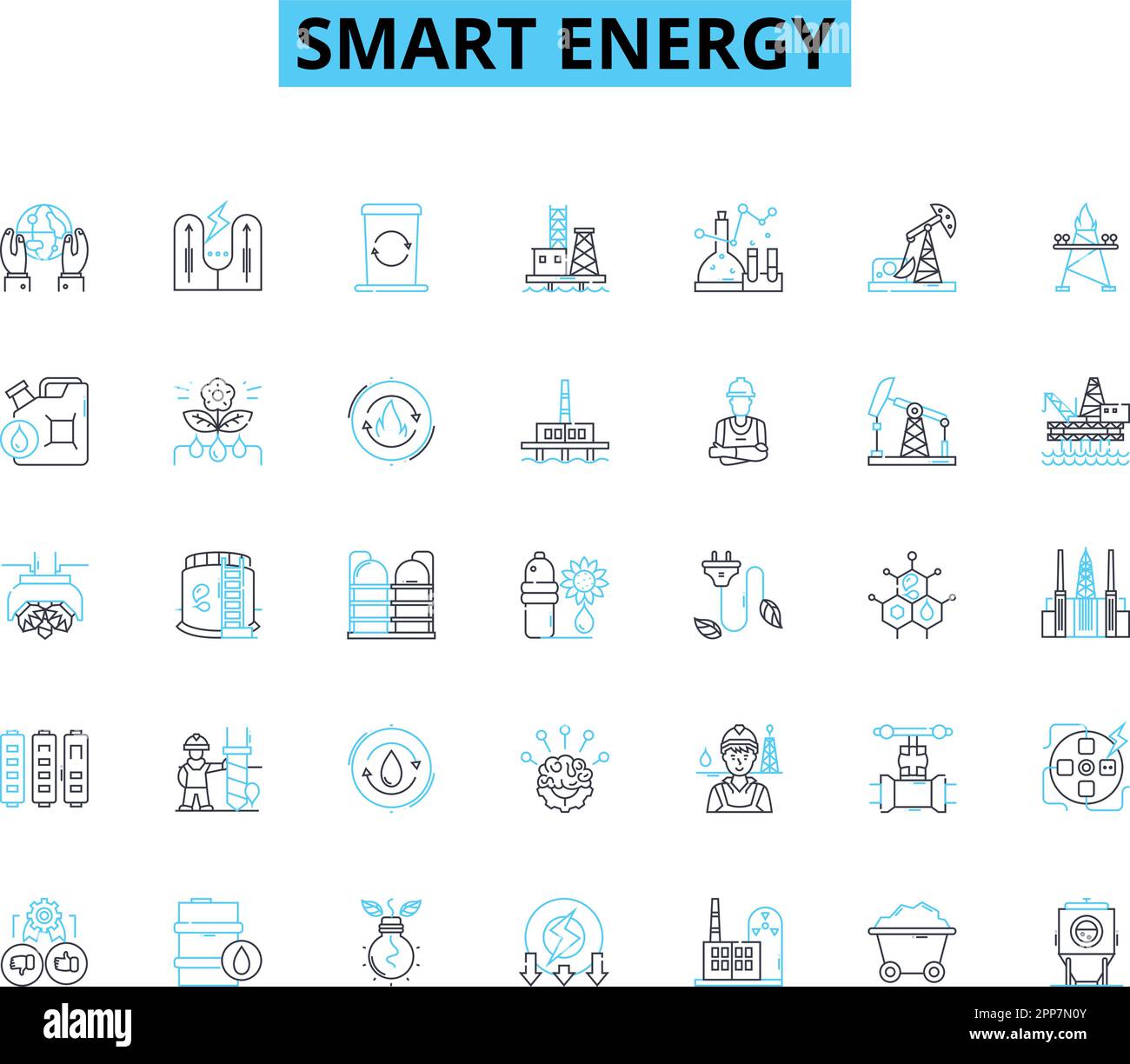 Smart Energy linear icons set. Efficiency, Renewable, Sustainability, Solar, Wind, Geothermal, Battery line vector and concept signs. Grid,Control Stock Vector