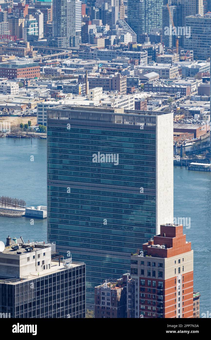 The landmark United Nations Secretariat tower, at the end of East 42nd