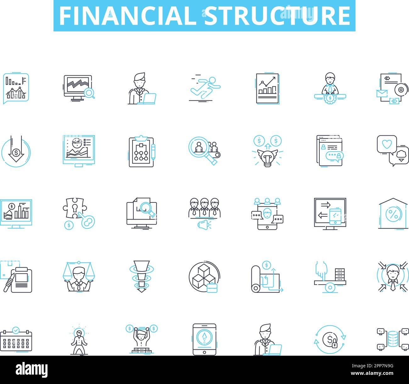 Financial structure linear icons set. Capitalization, Equity, Debt, Leverage, Liquidity, Cash Flow, Assets line vector and concept signs. Liabilities Stock Vector