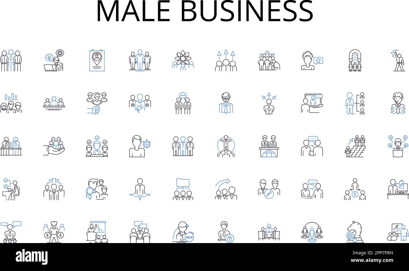 Male business line icons collection. Revenue, Earnings, Royalties, Dividends, Interest, Rent, Fees vector and linear illustration. Salary,Wages Stock Vector