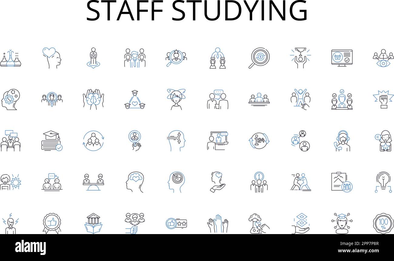 Staff studying line icons collection. Contracts, Bylaws, Resolutions, Minutes, Shareholders, Stock, Certificates vector and linear illustration Stock Vector