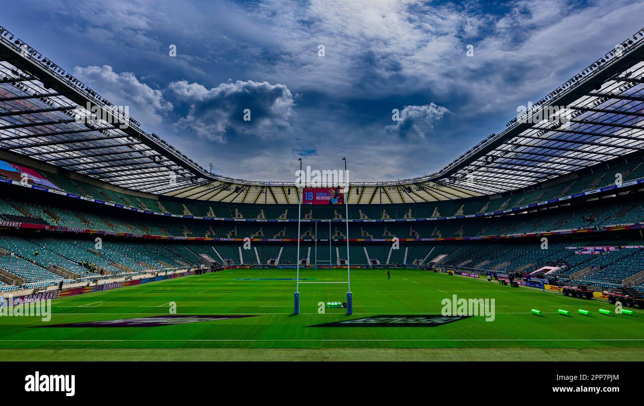 LONDON, UNITED KINGDOM. 22th, Apr 2023. A general view of the stadium prior to the Big Summer Kick-Off Gallagher Premiership Rugby Match Round 23 between Harleqins vs Bath Rugby at Twickenham Stadium on Saturday, 22 April 2023. LONDON ENGLAND.  Credit: Taka G Wu/Alamy Live News Stock Photo