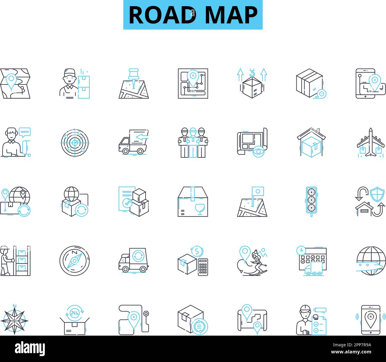 Road map linear icons set. Navigation, Directions, Routes, Planning, Markings, Symbols, Signs line vector and concept signs. Pathways,Highways Stock Vector