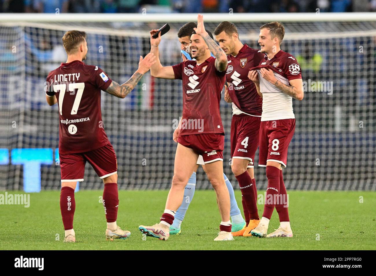 players of of FC Torino celebrate the victory at the end of the match  during Serie A football Match, Stadio Olimpico, Lazio v Torino, 22 Apr 2023  (Photo by AllShotLive/Sipa USA) Credit: