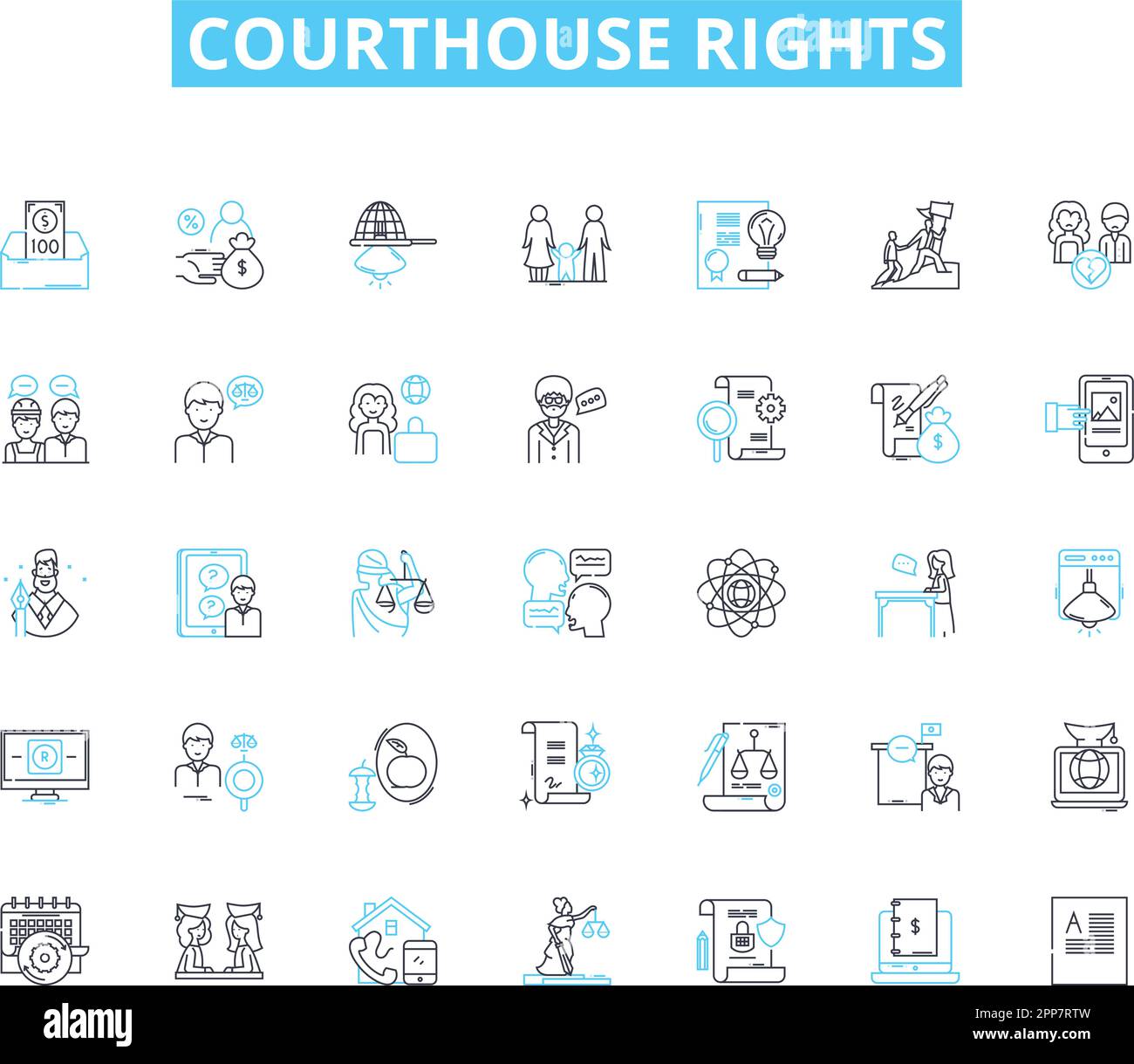 Courthouse rights linear icons set. Advocacy, Litigation, Due process ...