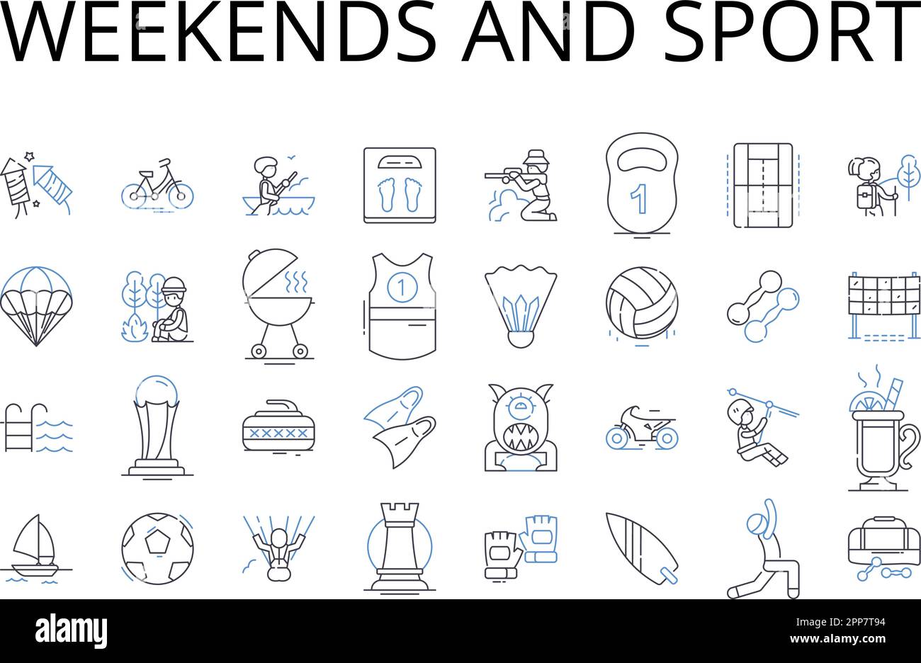 Weekends and sport line icons collection. Saturdays and athletic