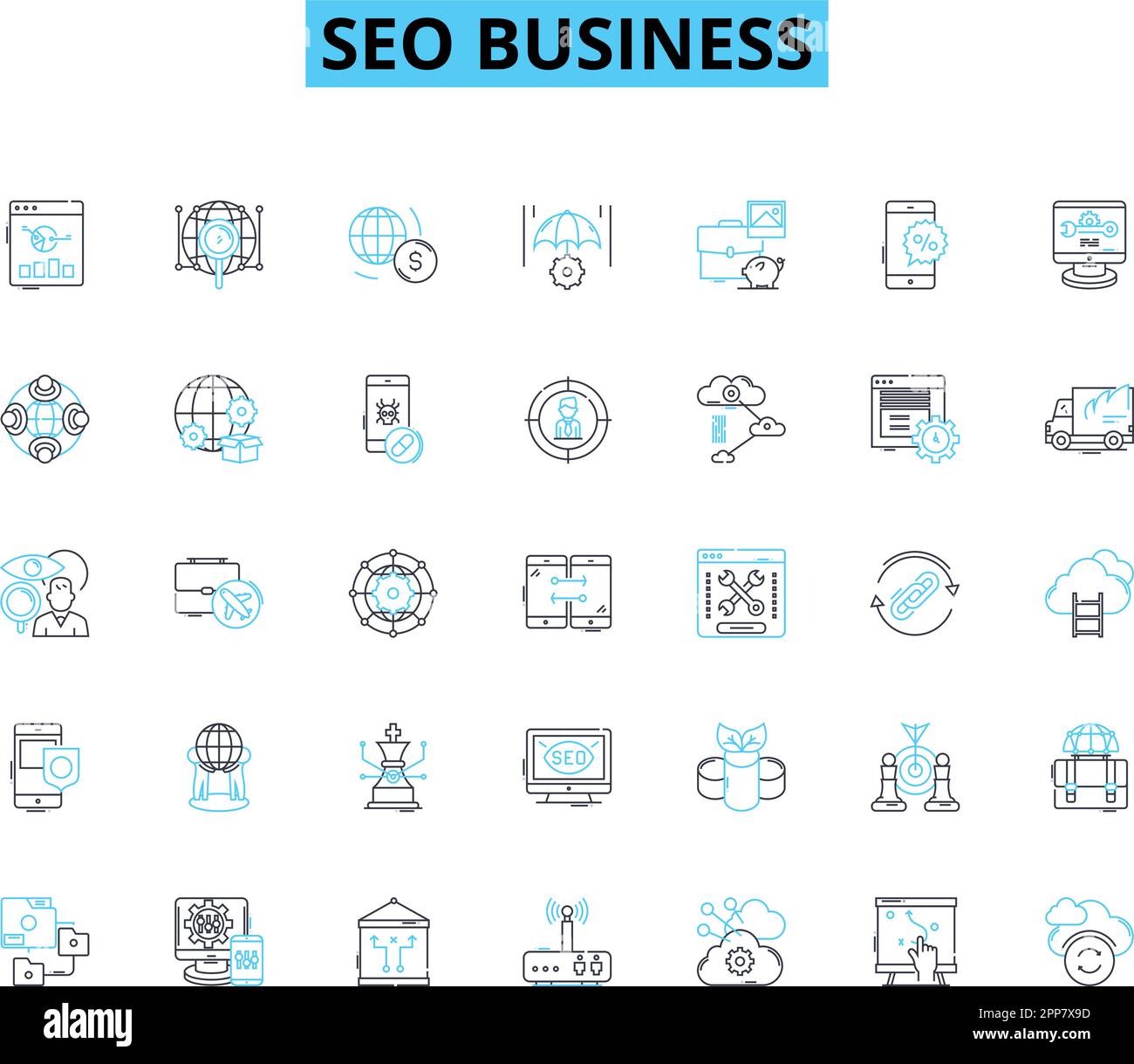 Seo business linear icons set. Optimization, Keywords, Rankings ...