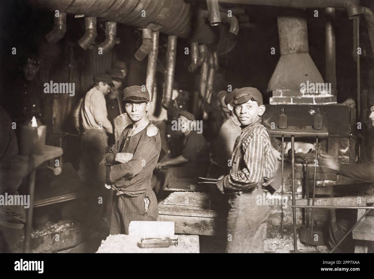 Lewis Hine Midnight at the Glassworks Stock Photo