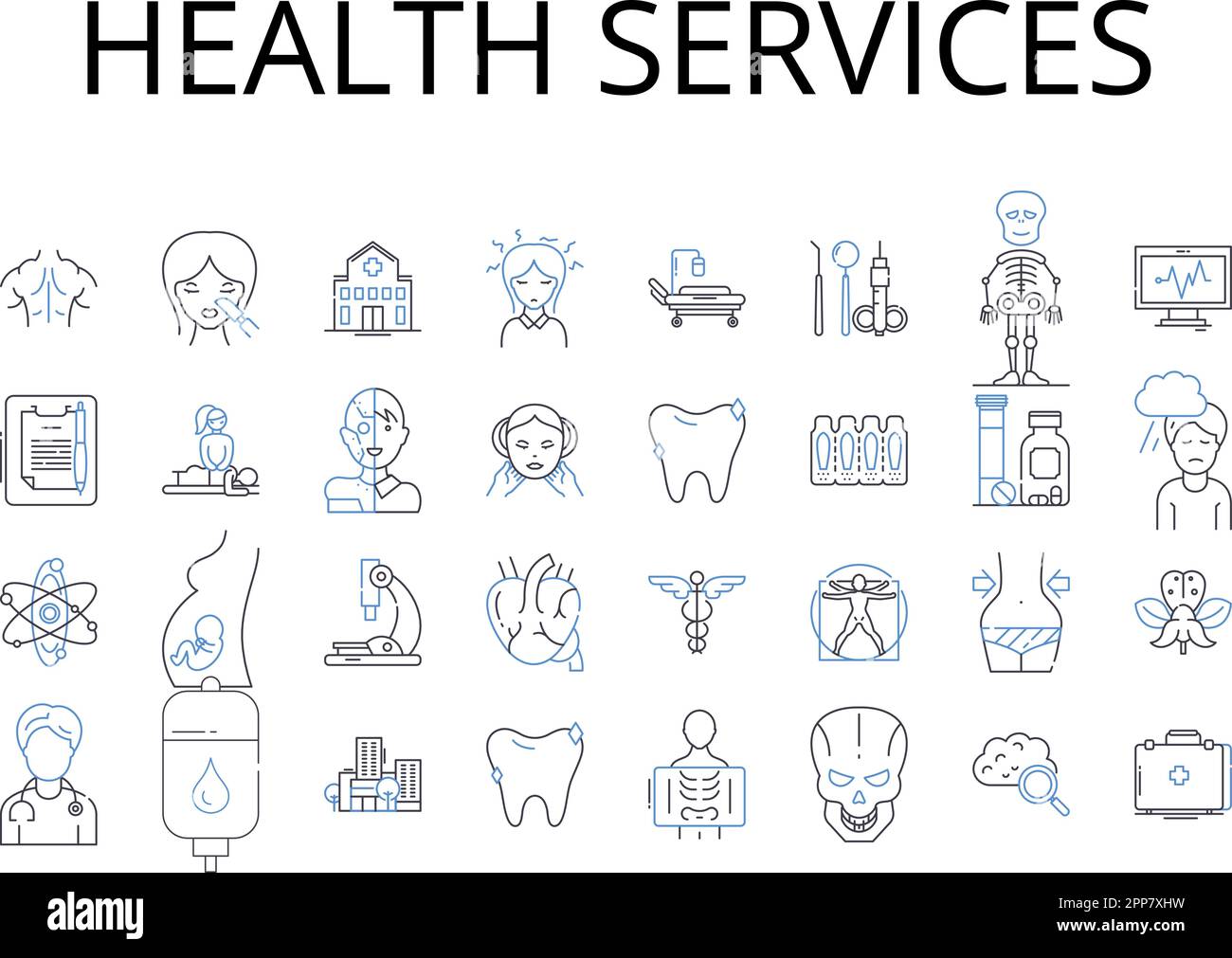 Health services line icons collection. Medical care, Wellness facilities, Healthcare institutions, Physical therapy, Healthcare providers, Holistic Stock Vector