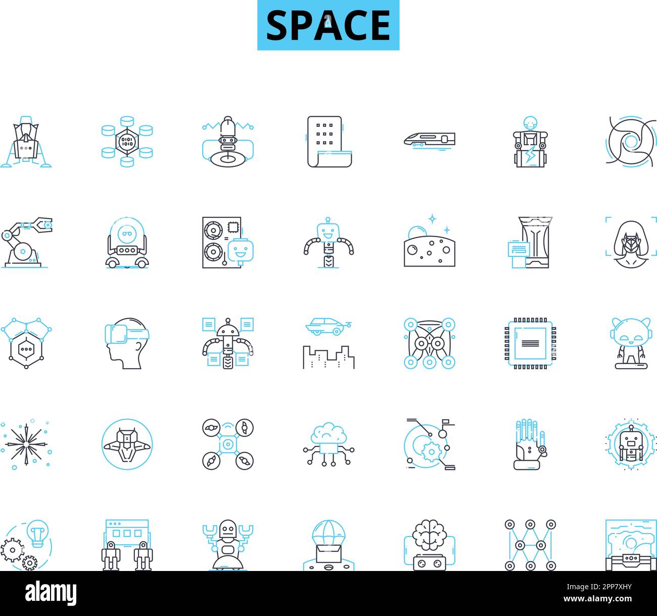 Space linear icons set. Cosmos, Universe, Galactic, Celestial, Astronomy, Extraterrestrial, Nebula line vector and concept signs. Starry,Interstellar Stock Vector