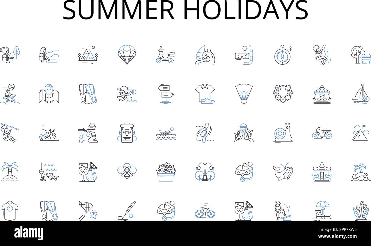 Summer holidays line icons collection. Population, Demographics, Diversity, Enumeration, Sampling, Data, Survey vector and linear illustration Stock Vector