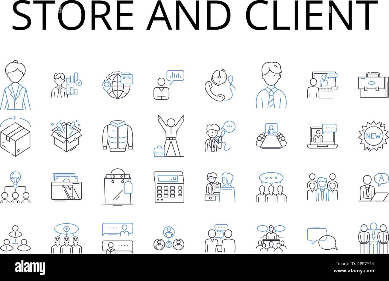 Store and client line icons collection. Shopper and vendor, Service and consumer, Supplier and