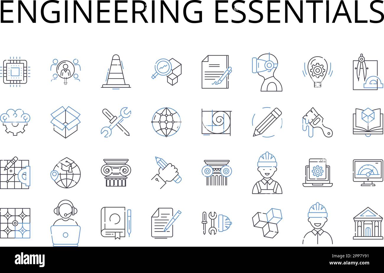 Engineering essentials line icons collection. Business Basics, Computer Concepts, Marketing Essentials, Technical Terms, Communication Concepts Stock Vector