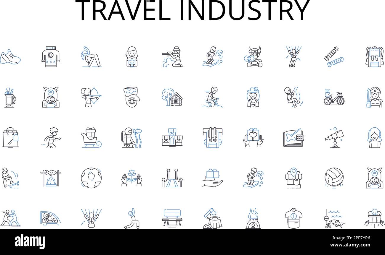 Travel industry line icons collection. Sun, Sand, Waves, Surfing, Seashells, Relaxation, Ocean vector and linear illustration. Swimming,Beachcombing Stock Vector