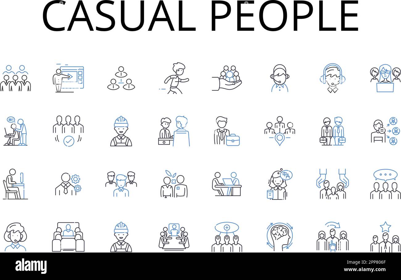 Casual people line icons collection. Lively crowds, Modern lifestyles, Easygoing folks, Everyday individuals, Relaxed personalities, Informal Stock Vector
