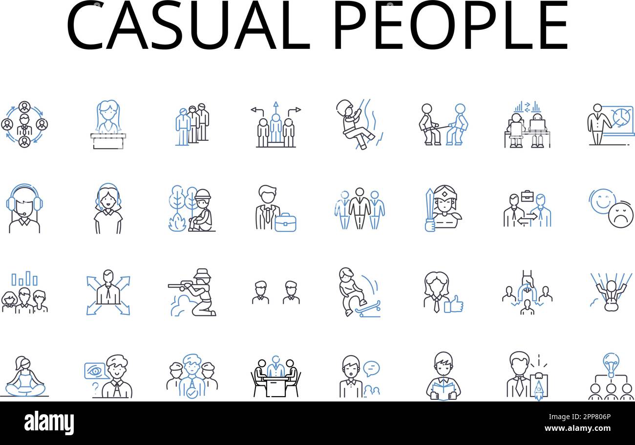 Casual people line icons collection. Lively crowds, Modern lifestyles, Easygoing folks, Everyday individuals, Relaxed personalities, Informal Stock Vector