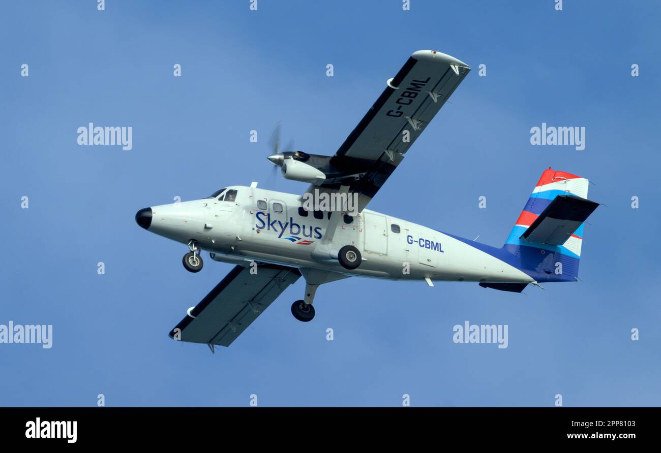 Skybus G-CBML after departure from Lands End airport outbound to the Isles of Scilly Stock Photo