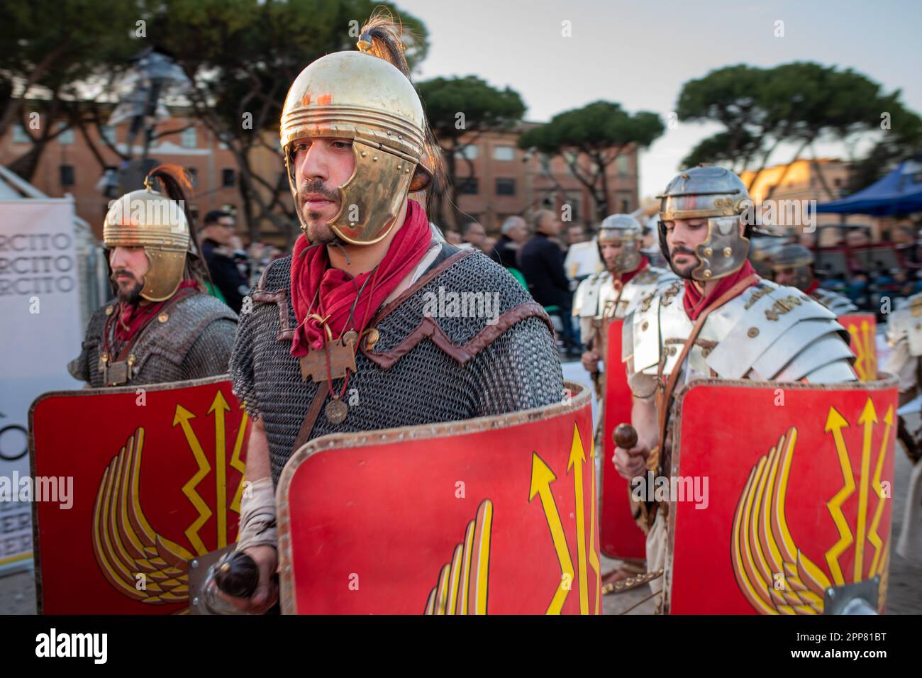 Men dressed as soldiers of ancient Rome seen during the celebration ...