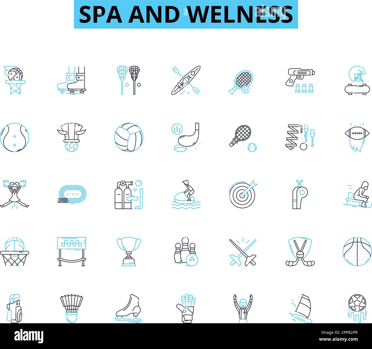 Spa and welness linear icons set. Relaxation, Serenity, Rejuvenation, Tranquility, Bliss, Pampering, Renewal line vector and concept signs. Harmony Stock Vector