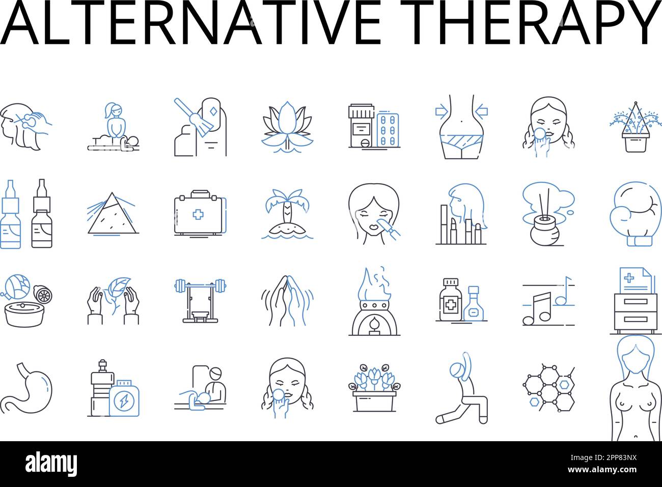 Alternative therapy line icons collection. Contemporary medicine, Novel approach, Unconventional medicine, Innovative technique, Holistic approach Stock Vector