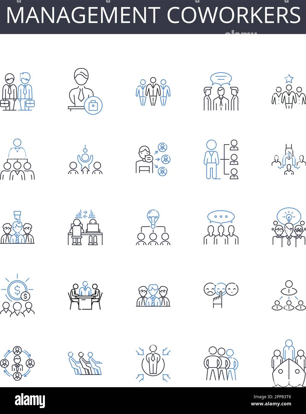 Management coworkers line icons collection. Profitability, Liquidity, Solvency, Efficiency, Turnover, Ratios, Balance vector and linear illustration Stock Vector
