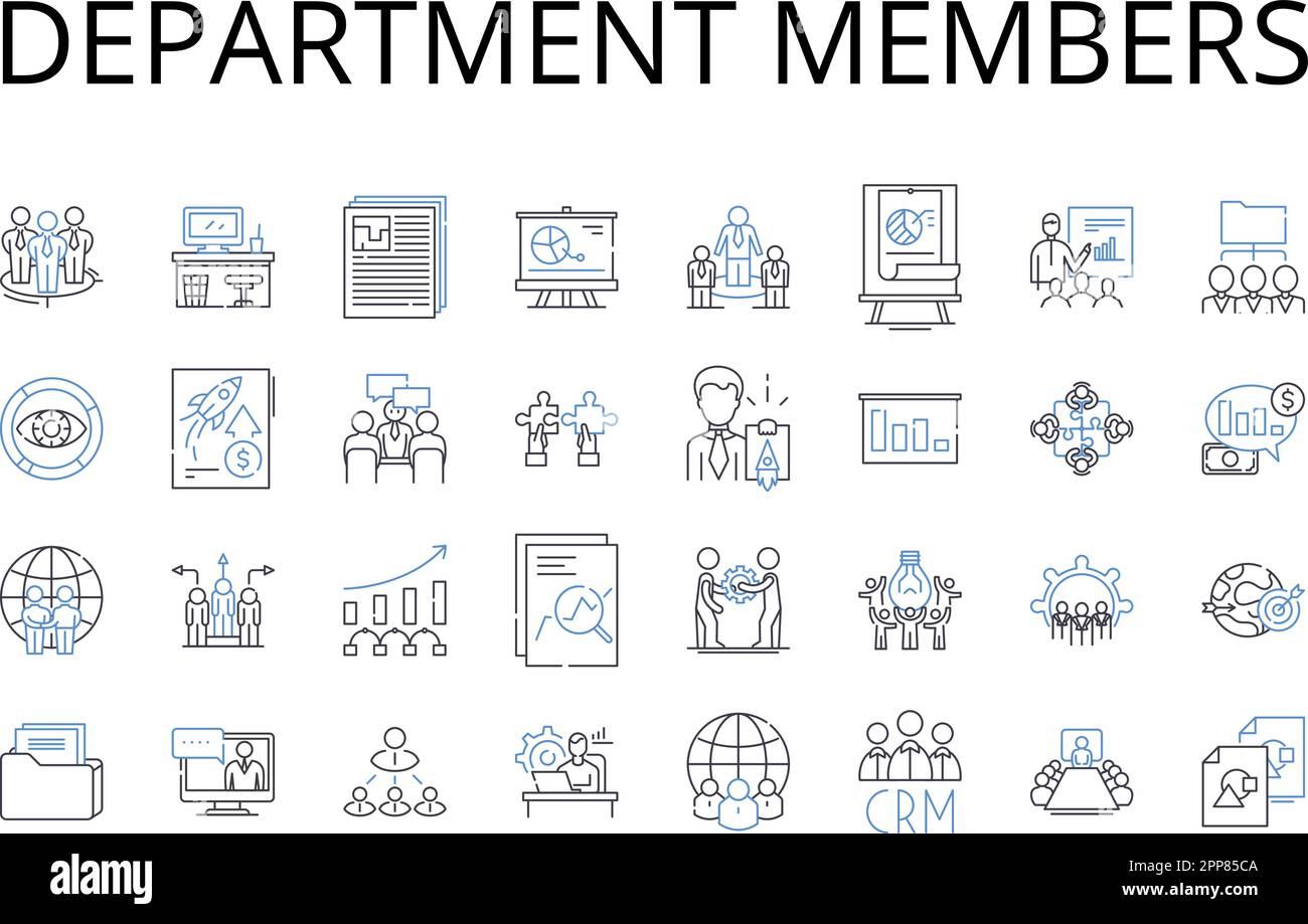 Department members line icons collection. Team players, Staff members, Group associates, Crew members, Unit personnel, Division colleagues, Branch Stock Vector