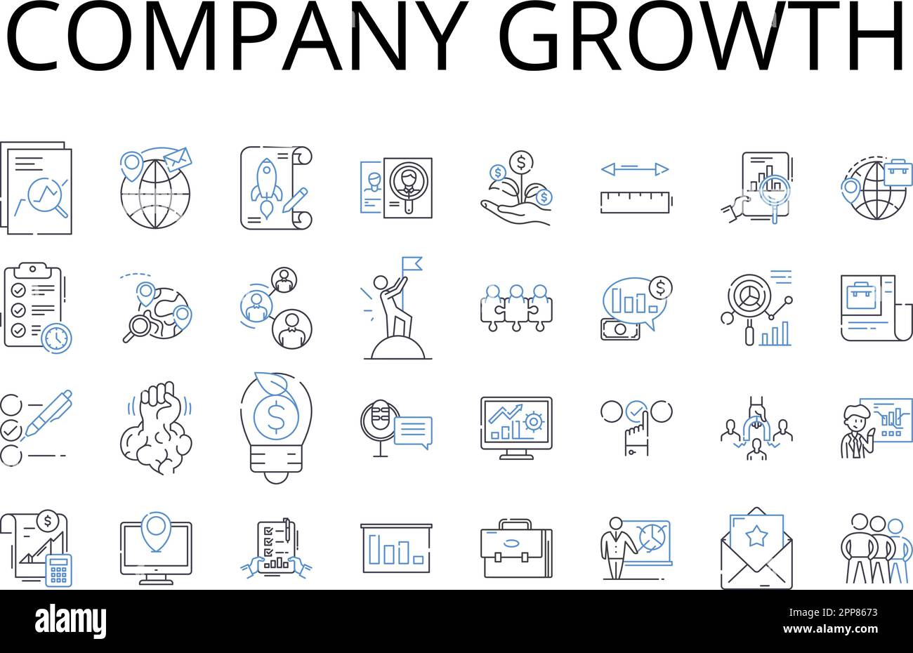 Company growth line icons collection. Business expansion, Corporate ...