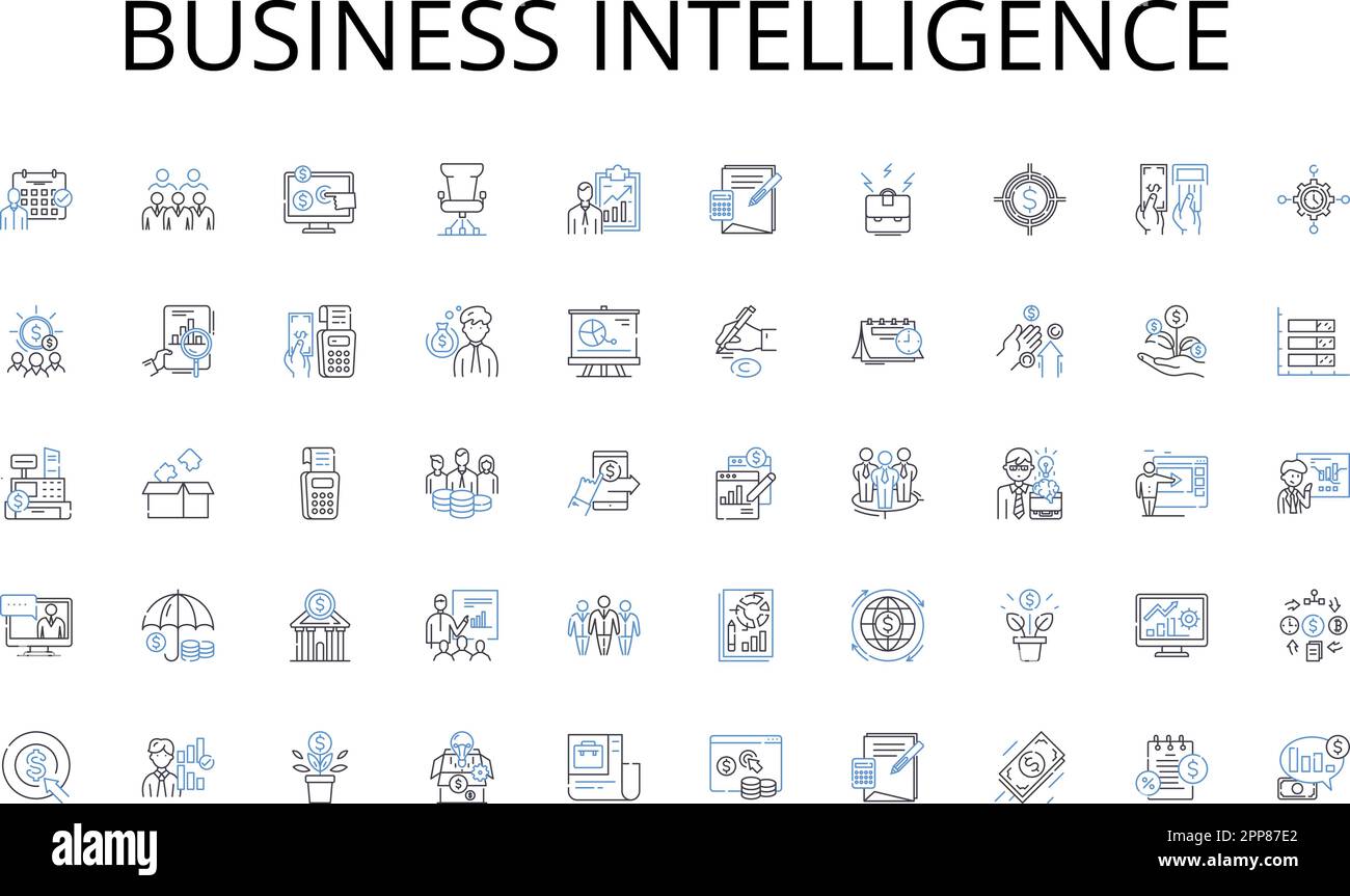 Business Intelligence line icons collection. Allocation, Optimization, Utilization, Efficiency, Coordination, Planning, Scheduling vector and linear Stock Vector
