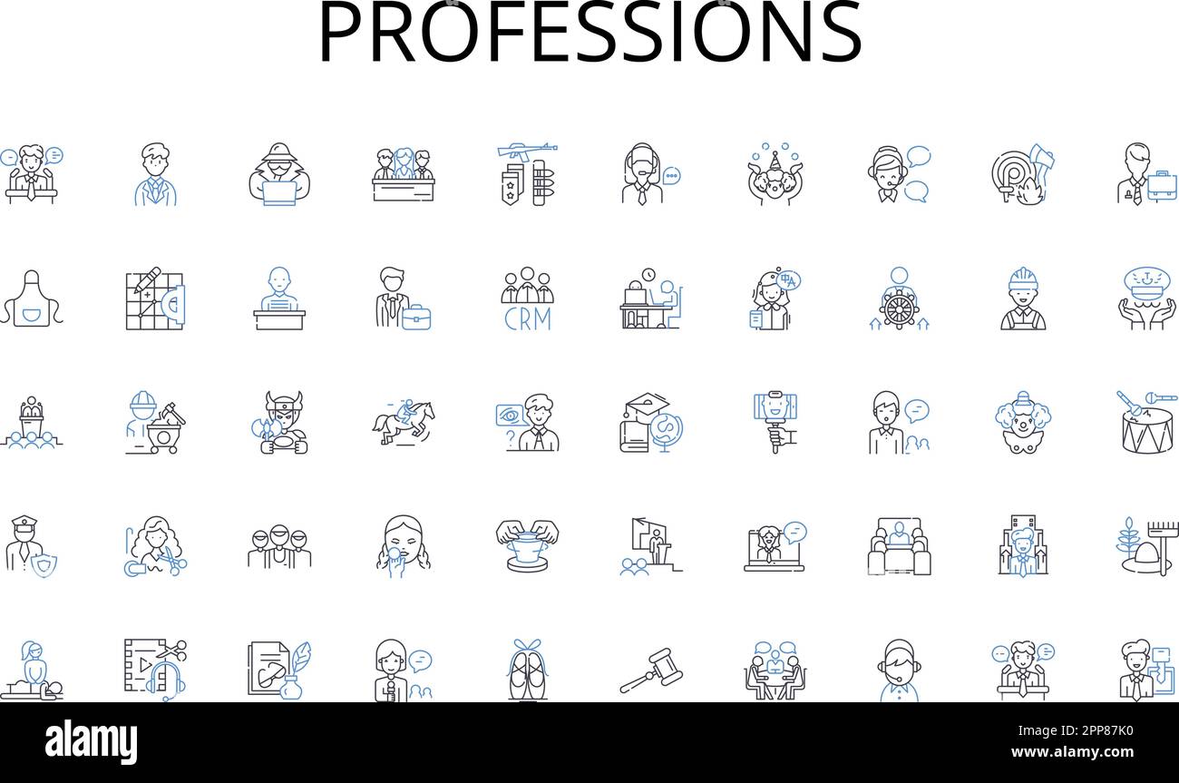 Professions line icons collection. Justice, Ethical, Honorable, Righteous, Upright, Legal, Moral vector and linear illustration. Fair,Decent,Compliant Stock Vector