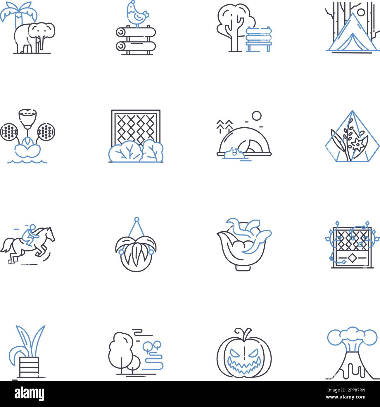 Countryside line icons collection. Serenity, Tranquility, Nature, Solitude, Peacefulness, Simplicity, Rustic vector and linear illustration. Fresh Stock Vector