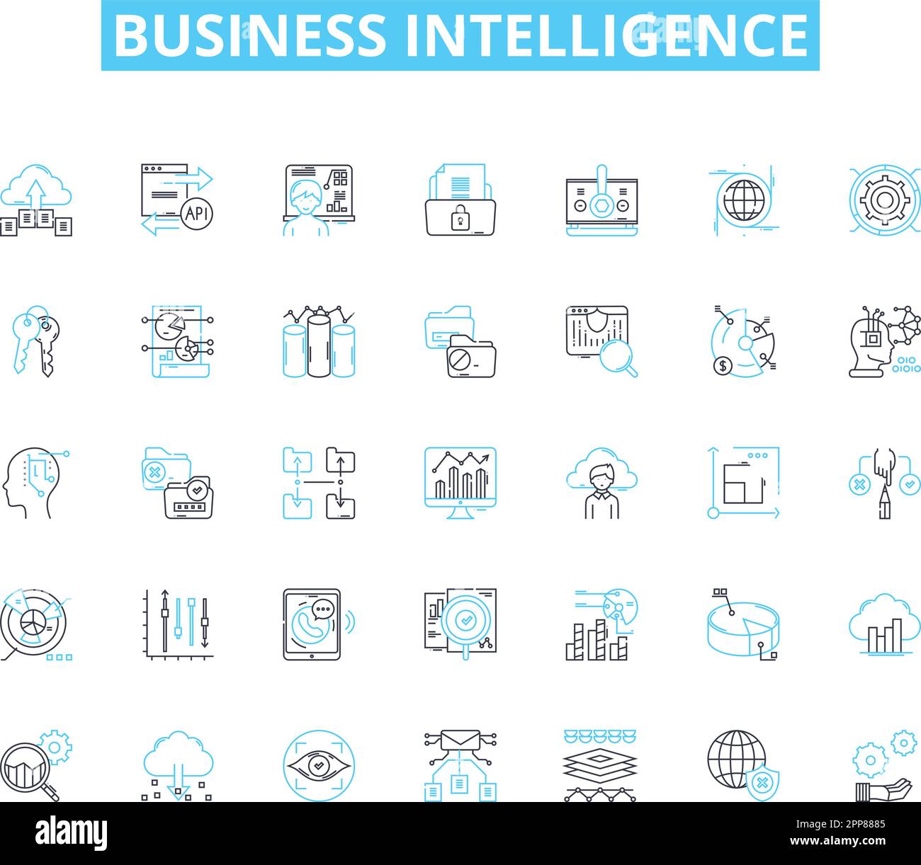 Business intelligence linear icons set. Analytics, Data, Insights ...