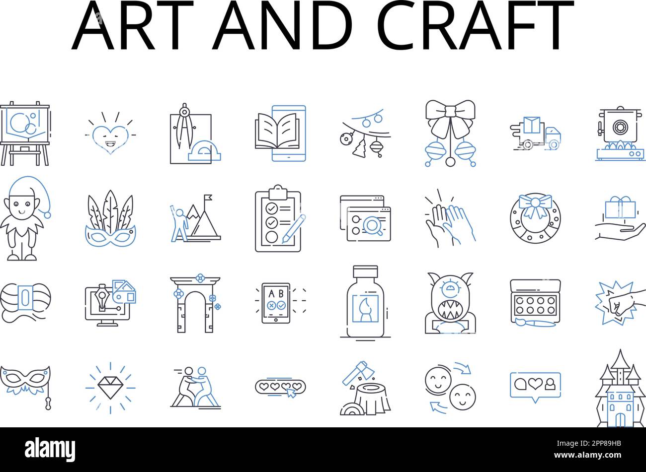 Art and craft line icons collection. Handiwork, Creation, Design, Skill, Technique, Talent, Creativity vector and linear illustration. Workmanship Stock Vector