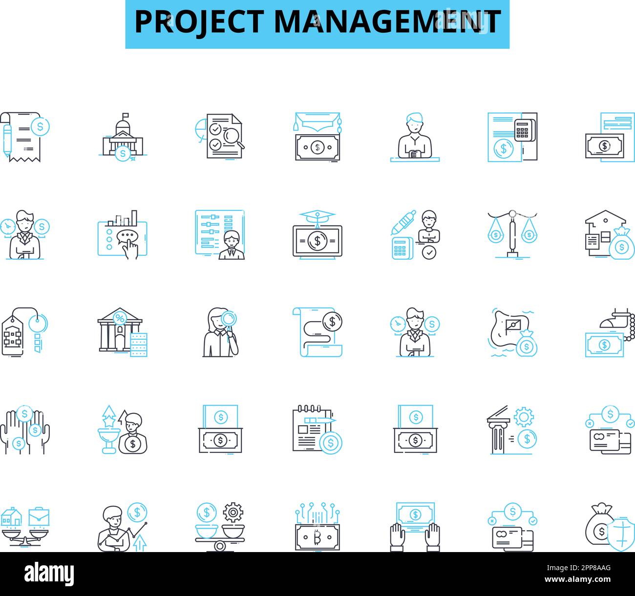 Project management linear icons set. Planning, Organizing, Scheduling ...