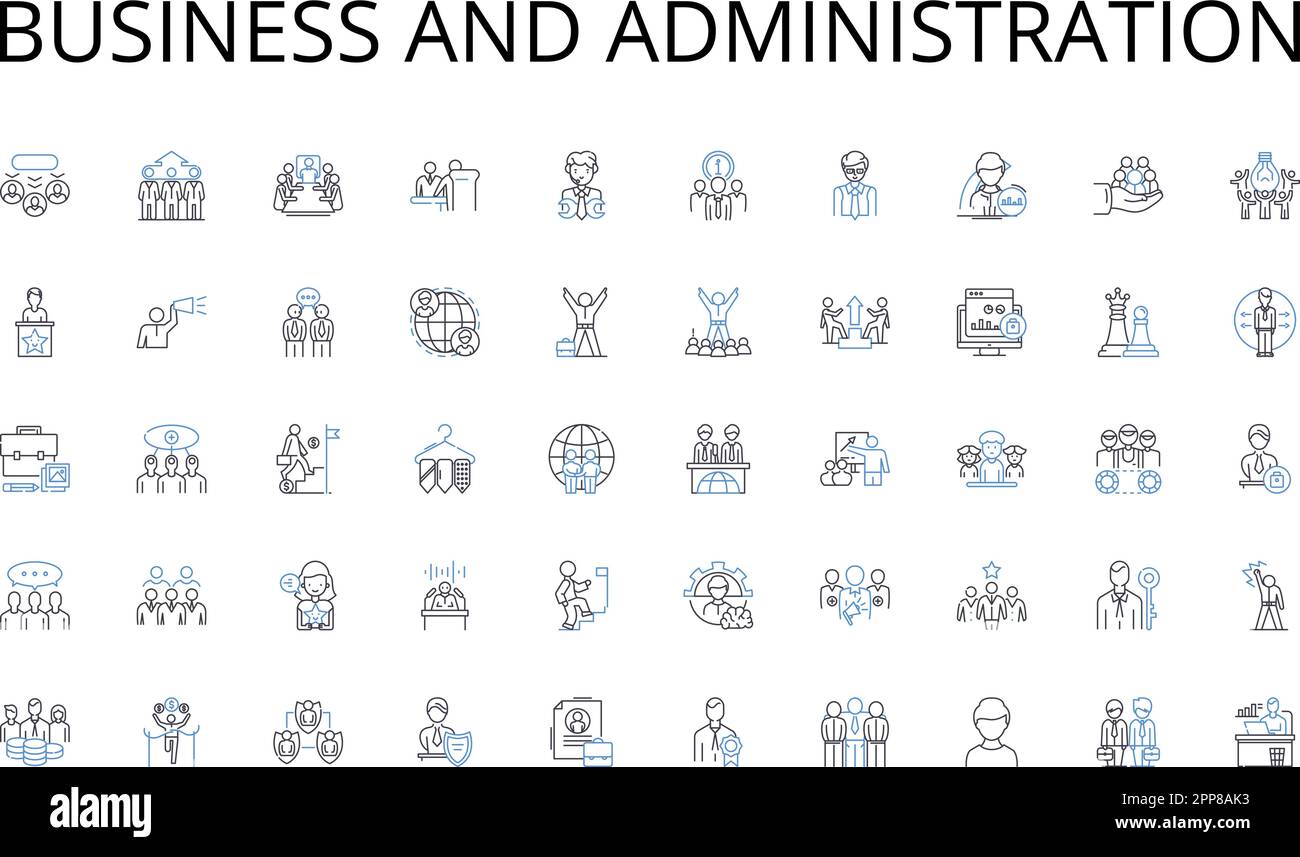 Business and administration line icons collection. Ledger, Bookkeeping, Balance, Transactions, Assets, Liabilities, Invoicing vector and linear Stock Vector