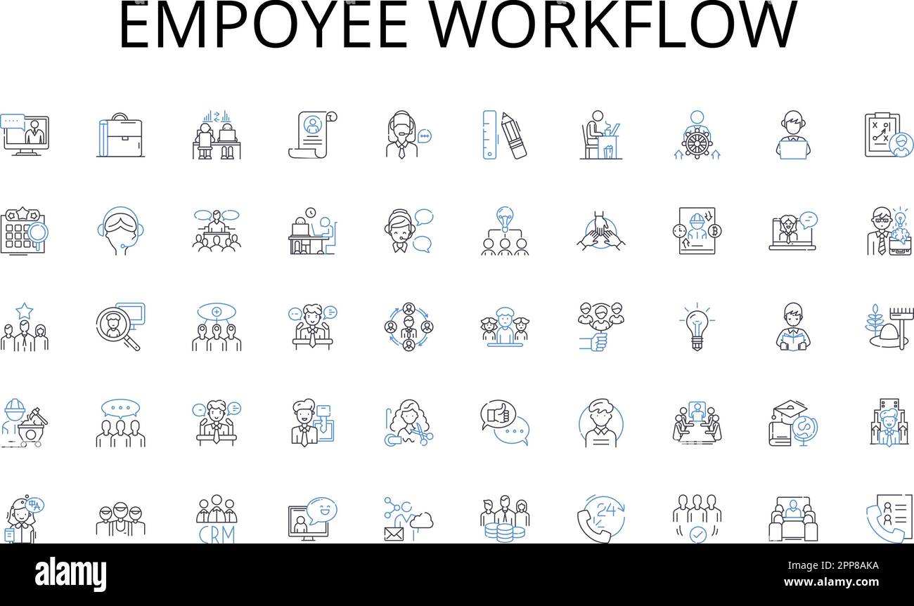 Empoyee workflow line icons collection. roductivity, Streamlining, Effectiveness, Optimization, Organization, Maximization, Improvement vector and Stock Vector