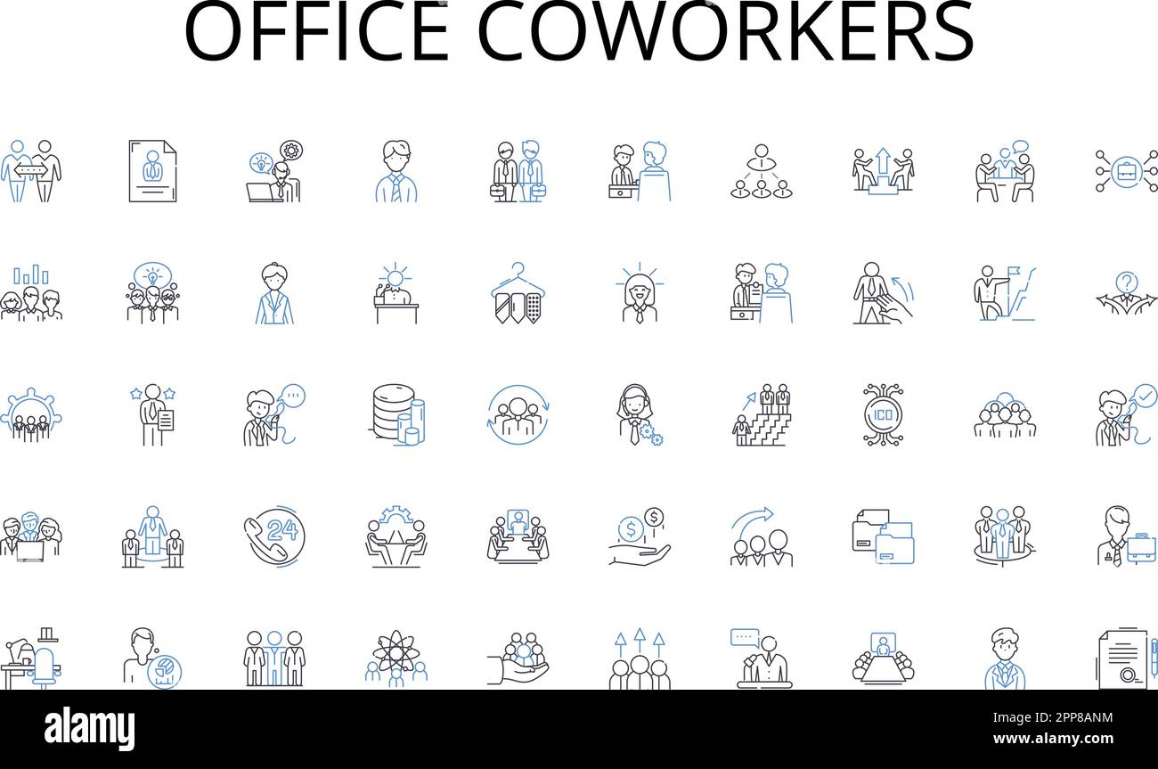 Office coworkers line icons collection. Urban, Bustling, Vibrant ...