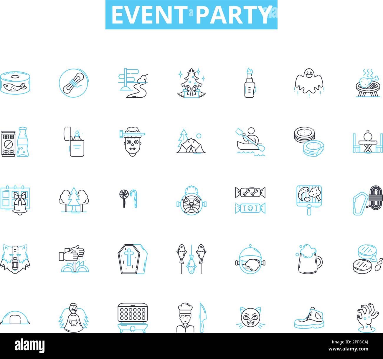 Event party linear icons set. Celebration, Festivity, Gathering ...
