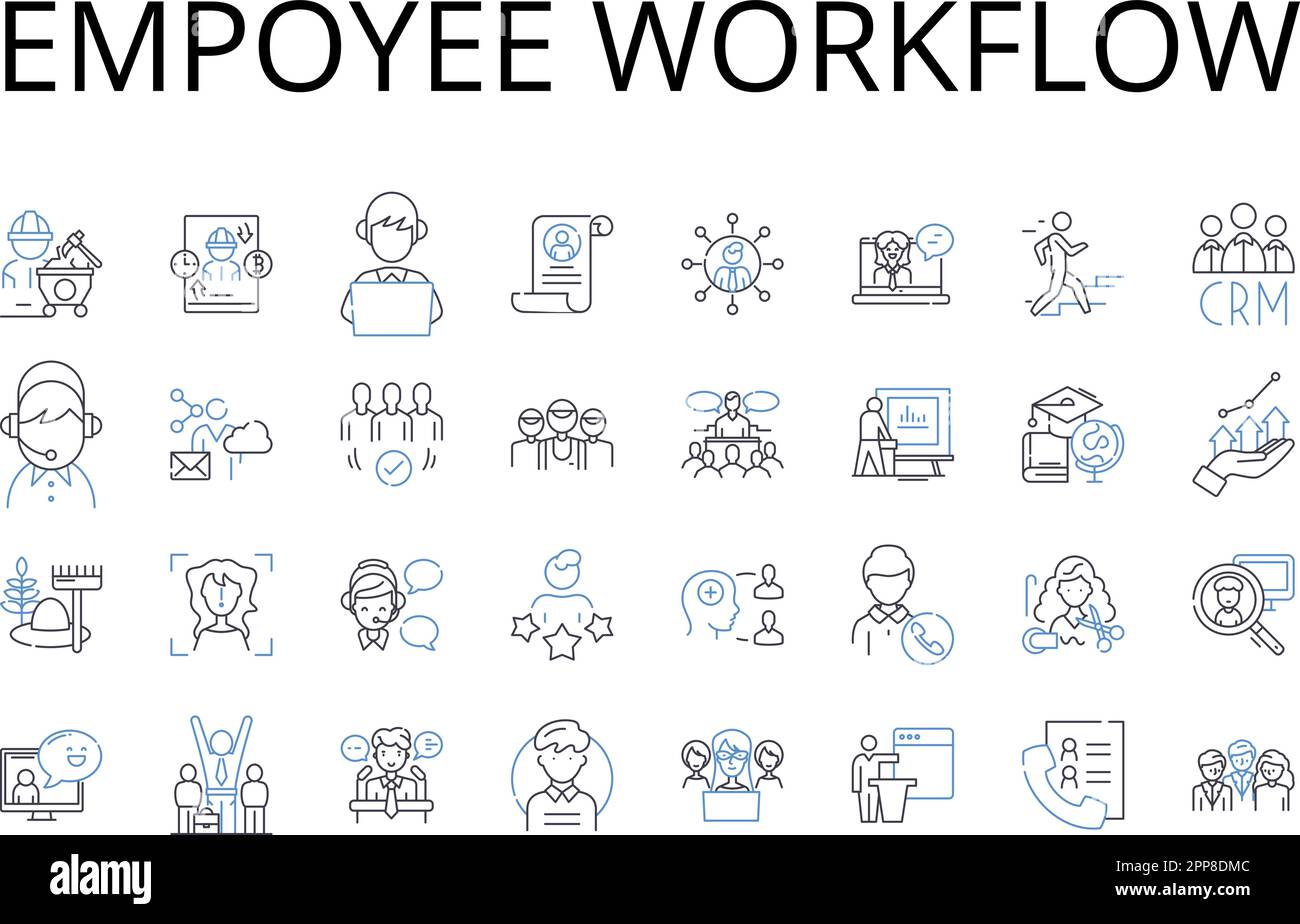 Empoyee workflow line icons collection. Staff process, Personnel sequence, Worker system, Labor management, Staff operations, Work structure, Work Stock Vector