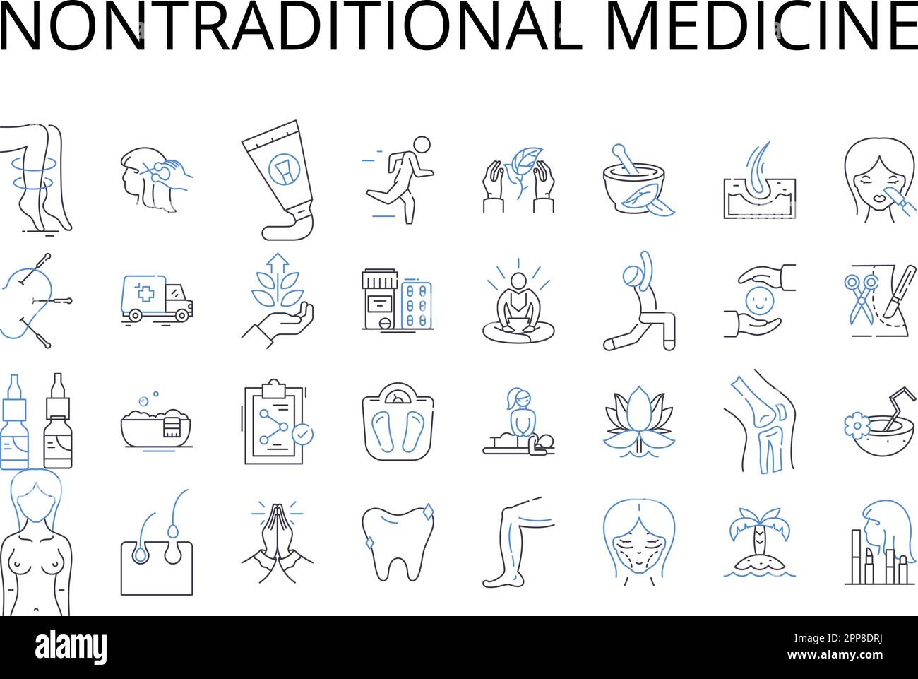 Nontraditional medicine line icons collection. Alternative medicine, Complementary medicine, Holistic medicine, Integrative medicine, Naturopathy Stock Vector