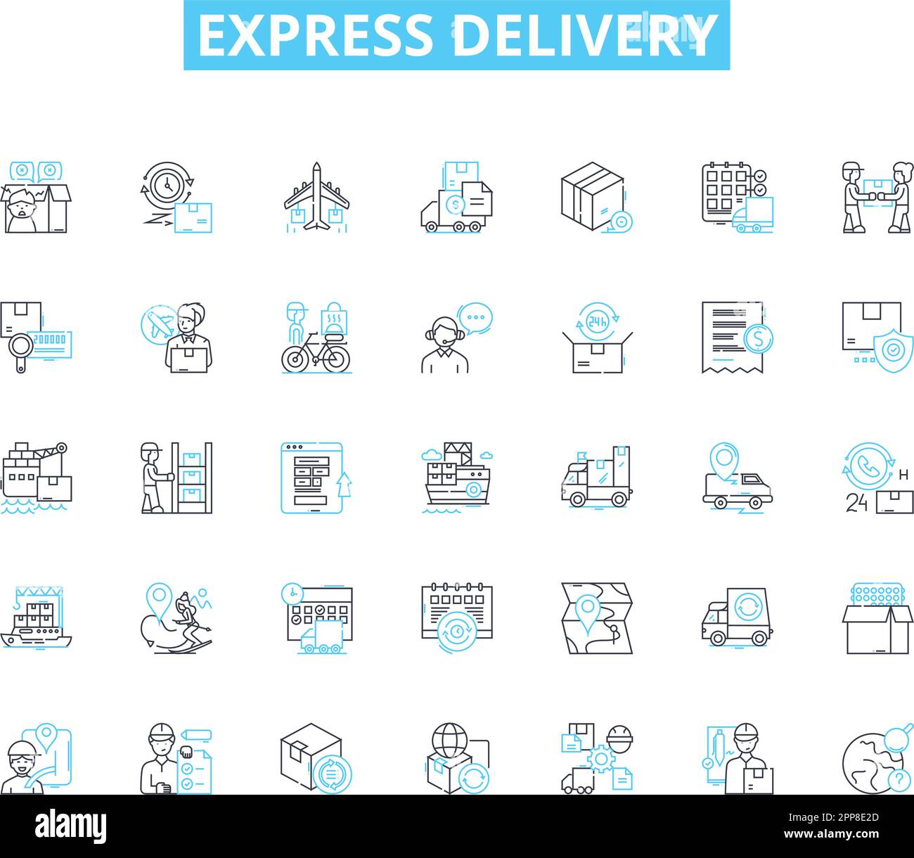 Express delivery linear icons set. Quick, Expedited, Swift, Rapid, Instant, Lightning, Blitz