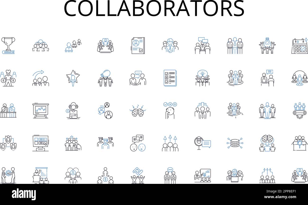 Collaborators line icons collection. Communication, Interaction, Conversation, Exchange, Understanding, Discourse, Language vector and linear Stock Vector
