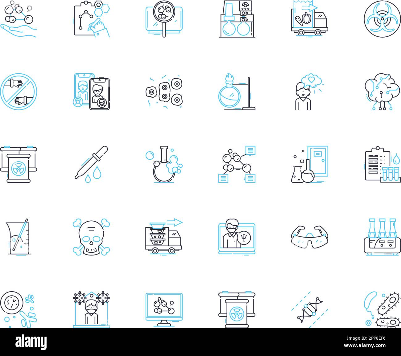 Physical examination linear icons set. Assessment, Inspection, Auscultation, Inspection, Observation, Palpation, Diagnosis line vector and concept Stock Vector