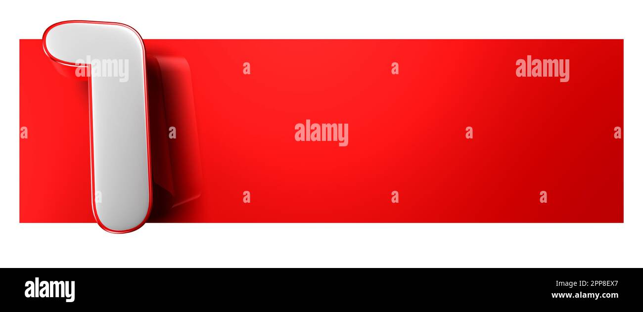 Number 1 over a red text box 3D illustration on white background have ...
