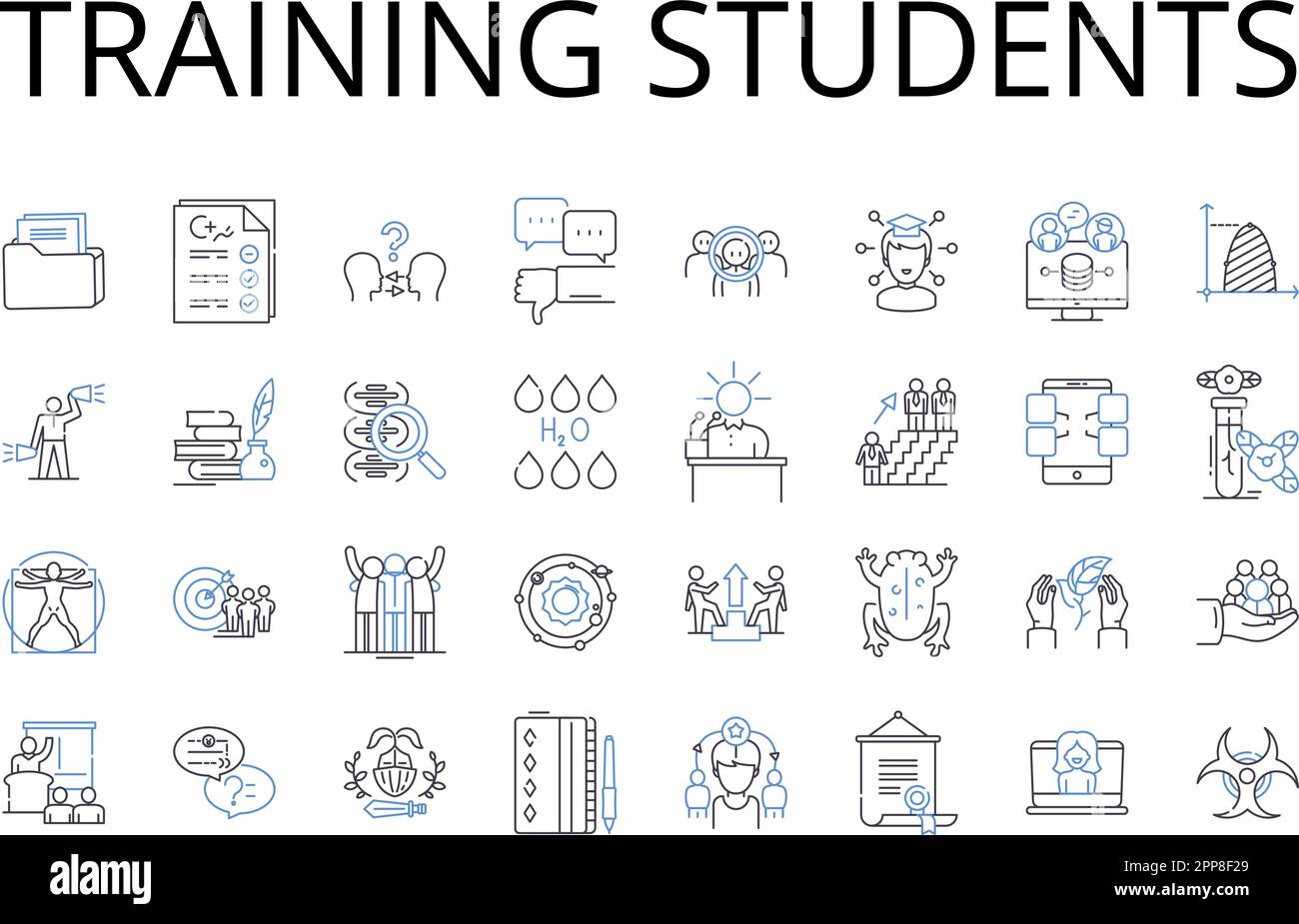 Training students line icons collection. Educating individuals, Teaching pupils, Coaching learners, Instructing scholars, Guiding trainees, Nurturing Stock Vector