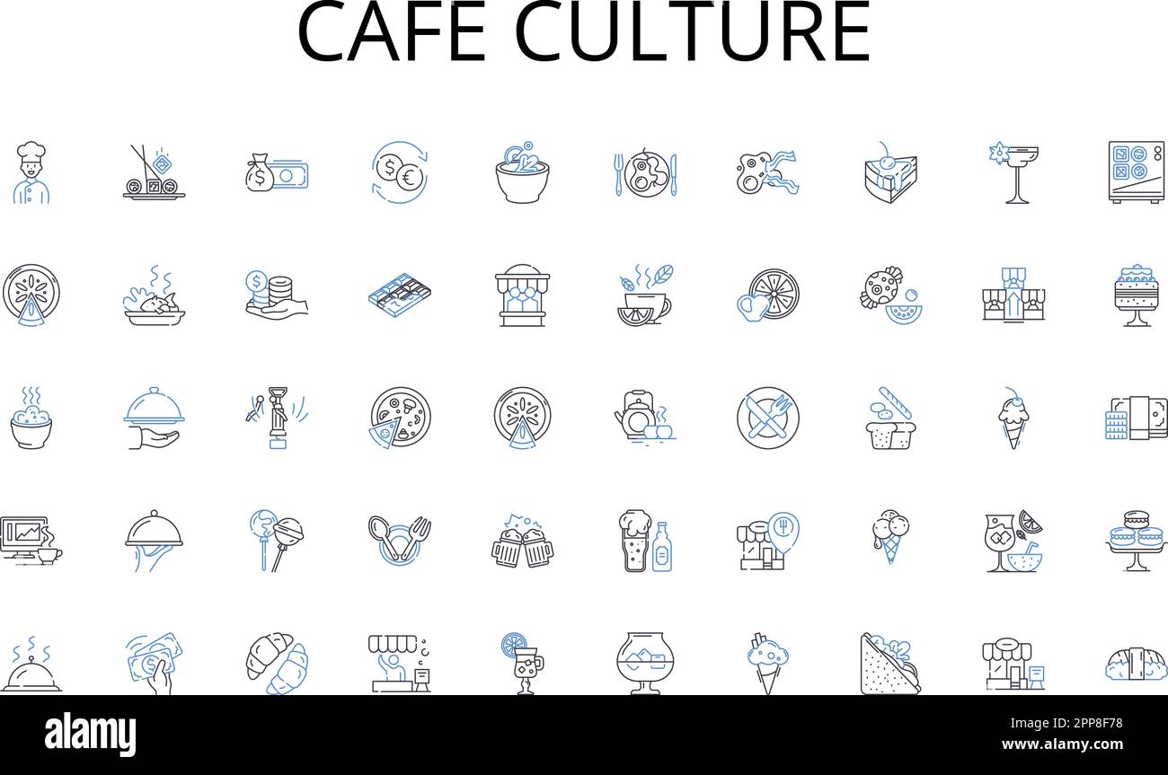 Cafe culture line icons collection. Innovation, Design, Technology, Build, Assembly, Automation, Code vector and linear illustration. Circuit Stock Vector