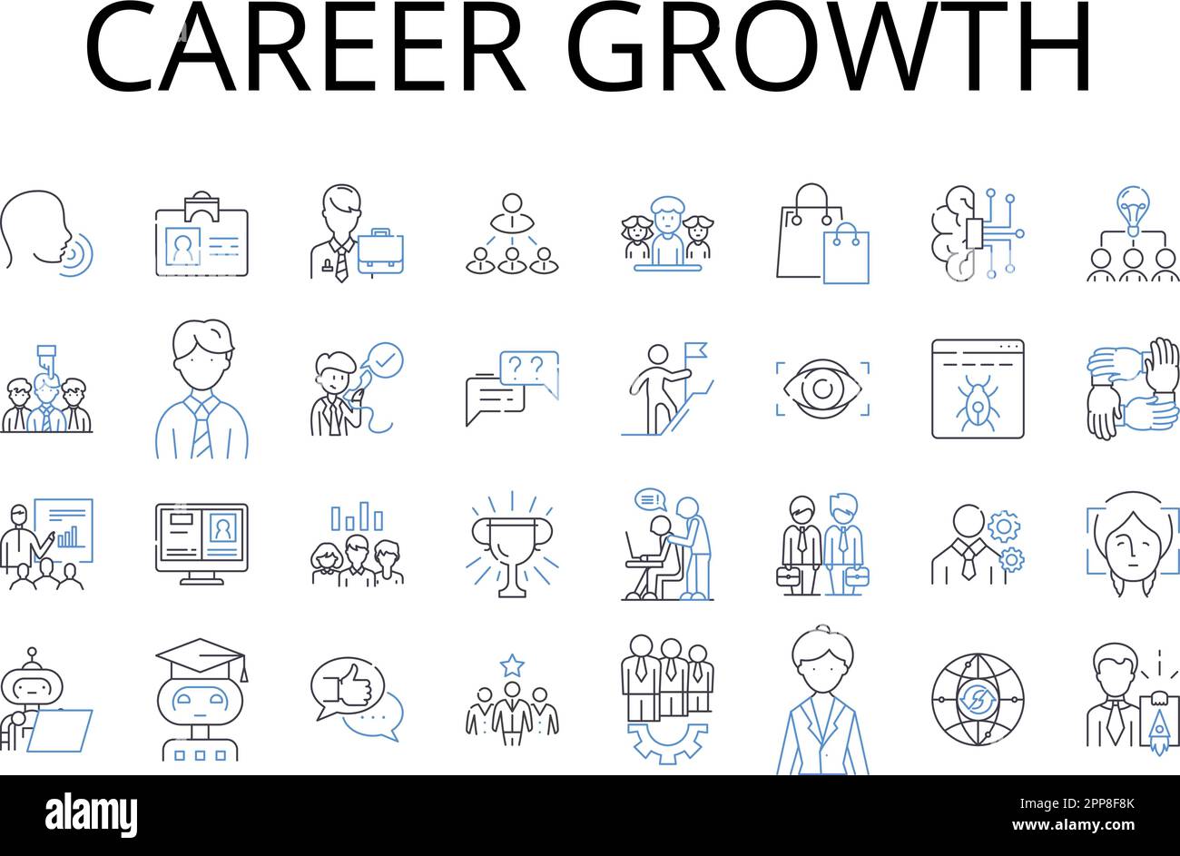 Career growth outline icons collection. Professional development ...